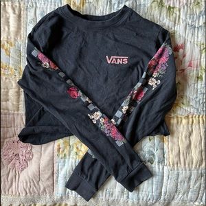 Black vans crop top. flower checkers pattern. size S